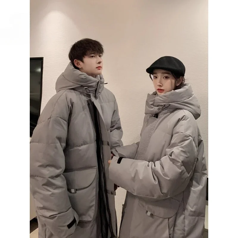 Long Over the Knee Duvet Down Jacket, Loose and Warm in Winter, Thick Couple's White Duck Down Jacket, Trendy