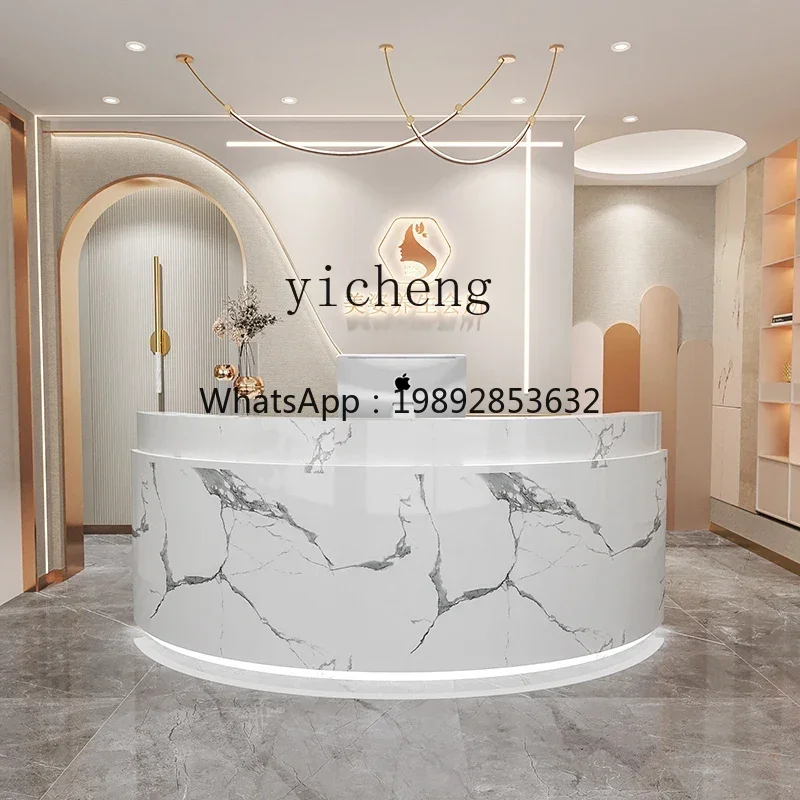 Modern Simple Beauty Salon Bar Desk Reception Desk Curved Clothing Store checkout page