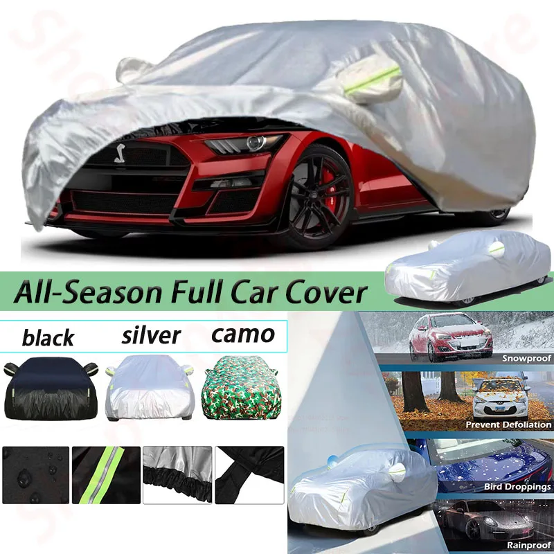 

Waterproof Car Cover Fit 2005-2024 Ford Mustang with Reflective Strip & Windproof Bands for Snow Rain Dust Hail Protection