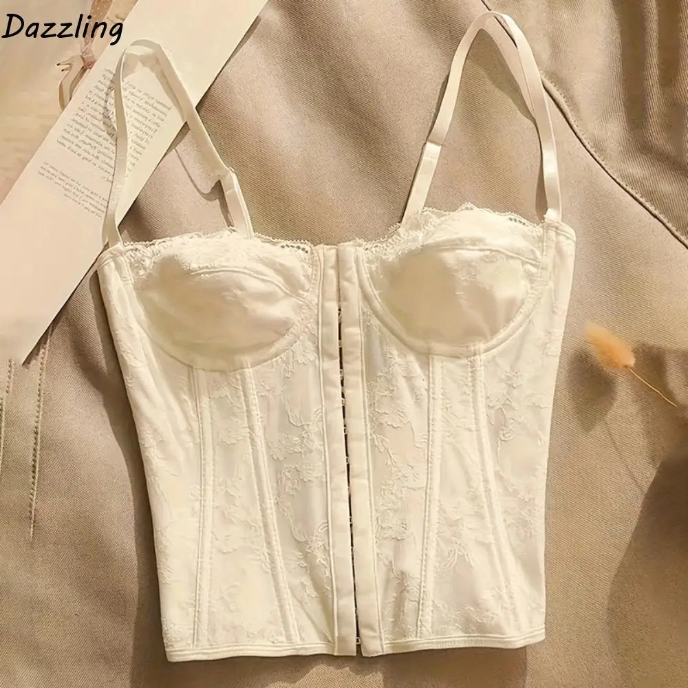 

Fashion Hollow Lace Camisole Slim Fit Tanks Lace Corset Streetwear Sleeveless Crop Tops Travel