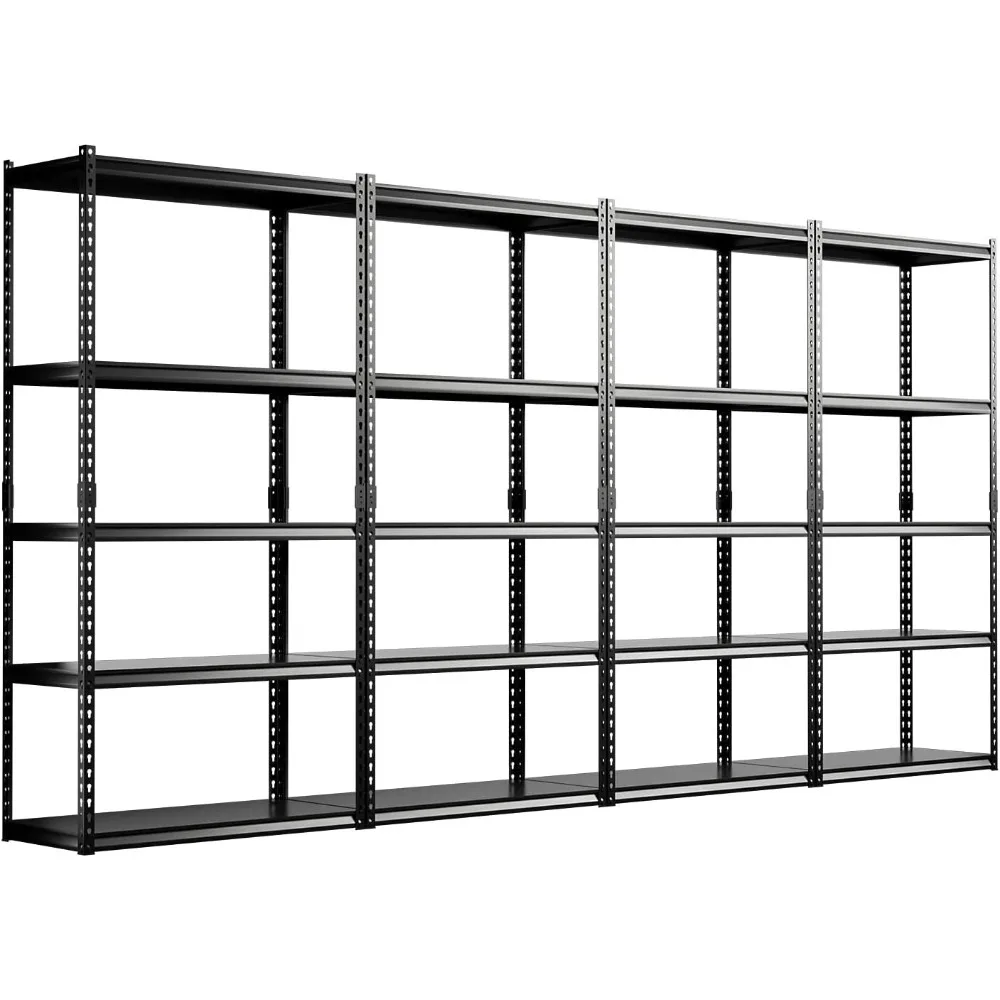 Garage Storage Shelves, 72'' Heavy Duty Metal Utility Rack with Adjustable 5 Tier Shelving, 35.8'Wx16'' Dx72'' H (4 Pack), Black