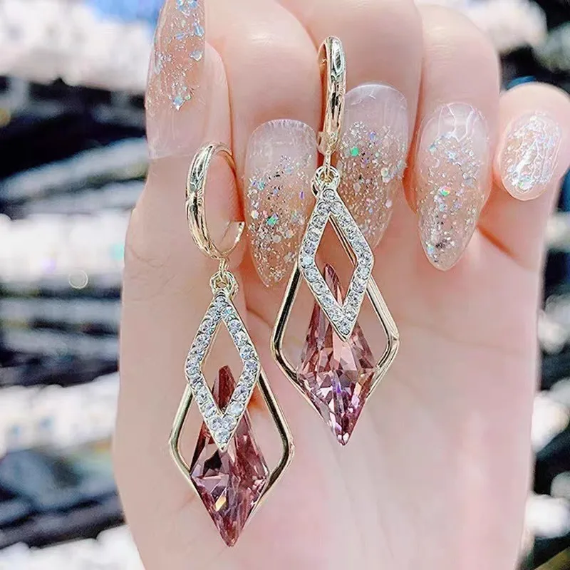 925 Silver Needle Korean Fashion Purple Crystal Earrings For Women Jewelry 2026 Trending New Luxury Women's Zircon Drop Earrings