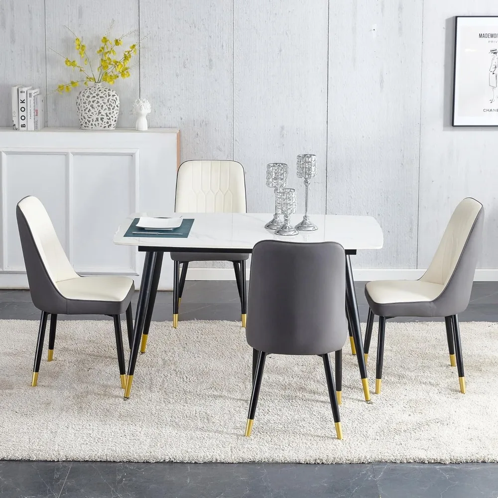 Conjunto de mesa e cadeiras de 4, conjunto de mesa de sala de jantar para 4, tampo de mesa de cozinha de pedra sinterizada e cadeiras modernas conjunto de 4 para cozinha