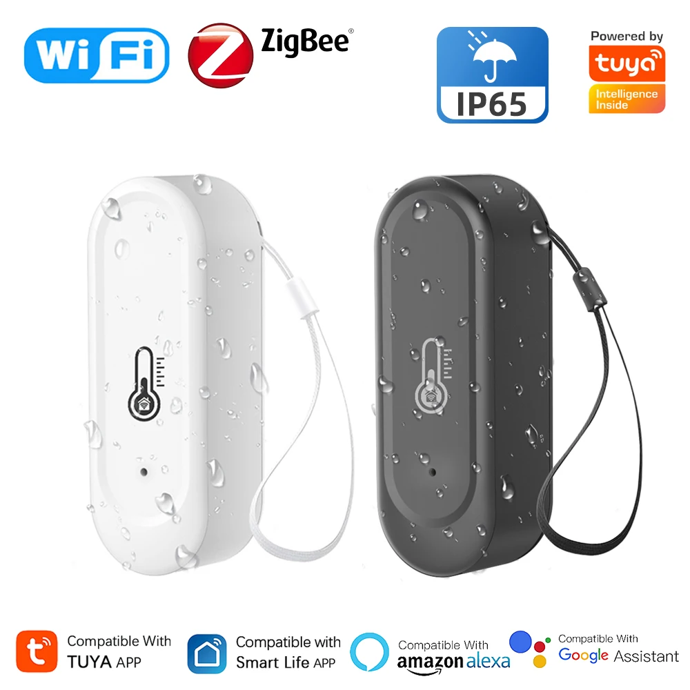 Tuya WiFi/Zigbee 스마트 온도 습도 센서 야외 IP65 방수 APP 원격 모니터링은 Alexa Google 홈과 함께 작동합니다.