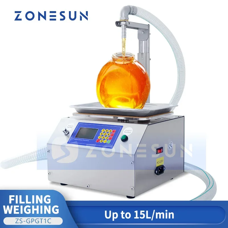 

ZONESUN Filling Weighing Machine Semi-Automatic Gear Pump Filler Paste Honey Jam Shampoo Cream Cosmetic Lotion Bottle ZS-GPGT1C