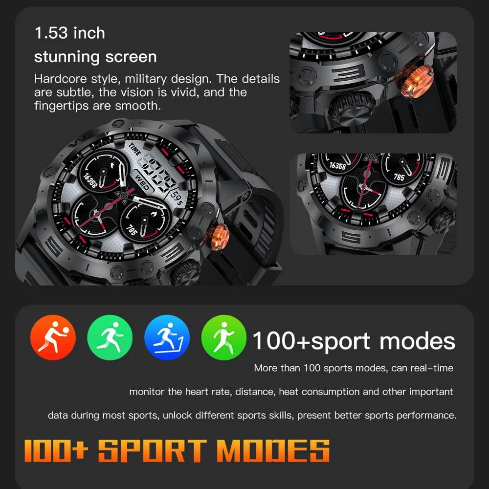 2024 Outdoor Three Defense Intelligent Bracelet Sports Health Monitoring Waterproof Bluetooth Call Watch High Precision Sensor