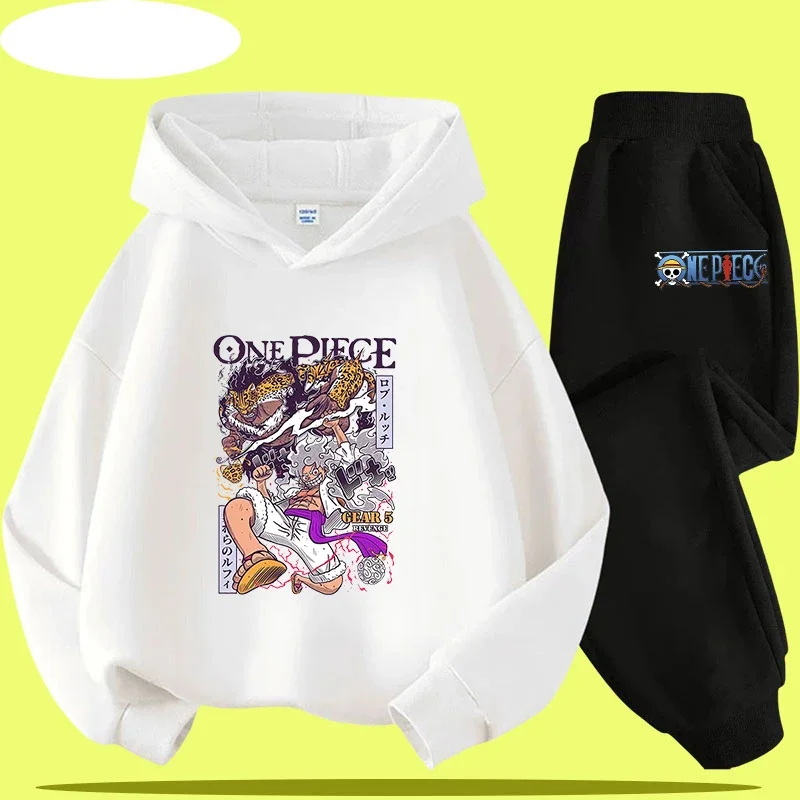 

boys' sports shirt casual top 2-piece set 3-12 years old One Piece children's hooded shirt set -Luffy's letter A-Z cartoon print