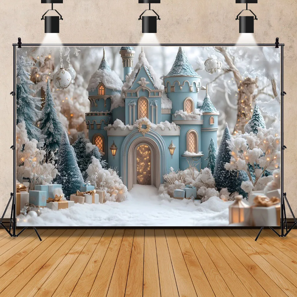Fondo de Castillo de Palacio de Feliz Navidad, Fondo de fotografía de fiesta familiar del País de las Maravillas congeladas, accesorios de estudio fotográfico de cumpleaños para niña