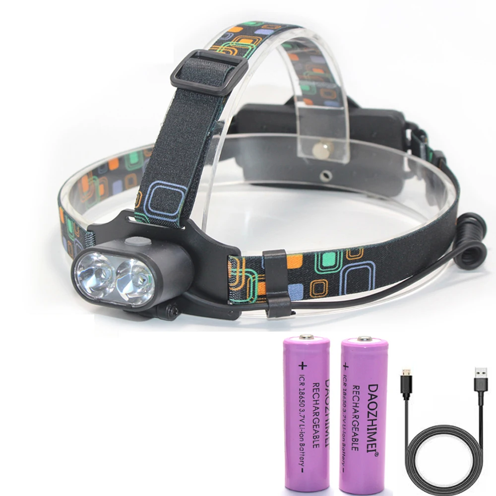 8000 lumen T6 Led lighting 2*T6 USB Hunting Headlamp Fishing Head light headlight Bike lights 3 Modes LED Headlight