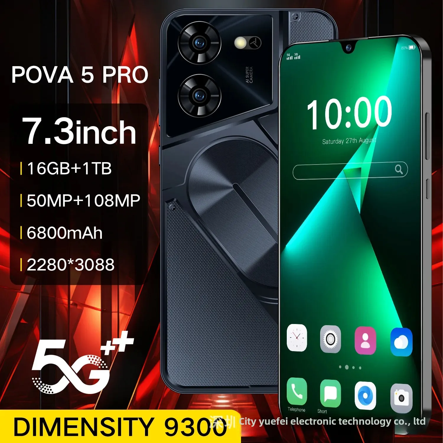 POVA5pro 7.3-Inch 16+1T Smartphone Cross-Border Best Seller Factory Direct Wholesale Mobile Phone Source Head Explosive Model