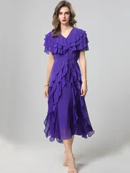 JUNLINNA  Fashion Summer Women Runway Dress V Neck Butterfly Sleeve Ruffles Party Holiday Vestidos Slims