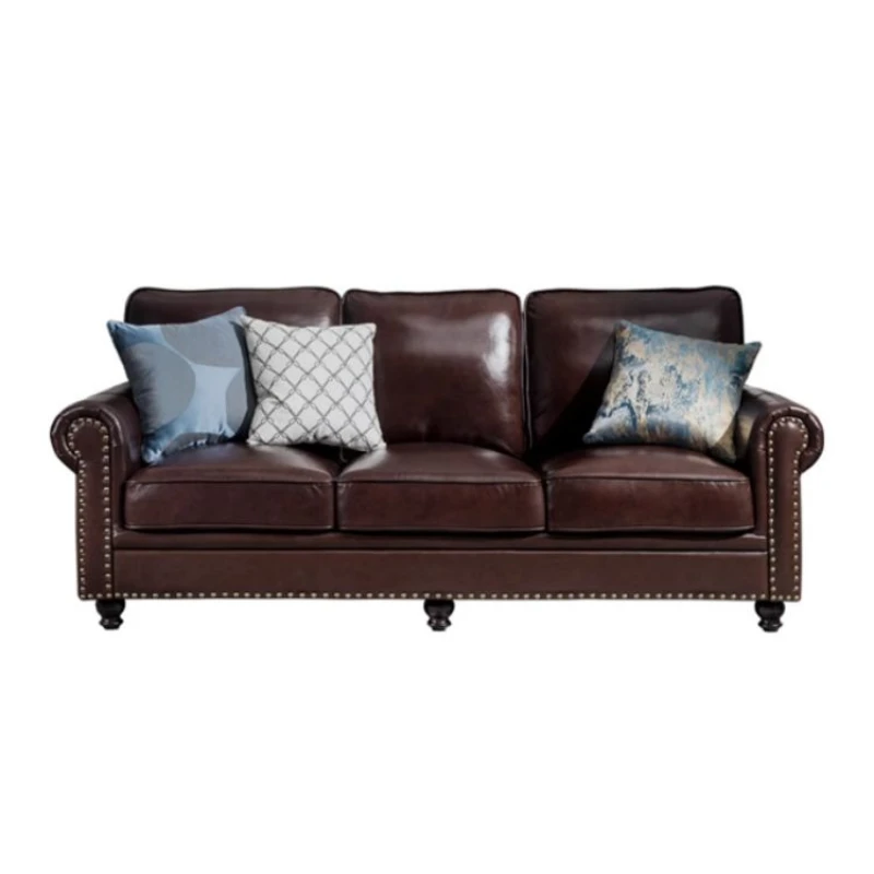 American retro leather sofa light luxury straight row living room vil la medium antique b rown first layer cowhide