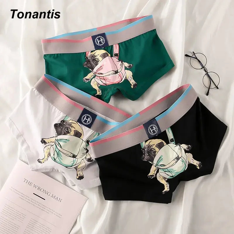 3Pcs/Set Cotton Boxers Man Fashion Dog Print Men Underwear Youth Personality Breathable Underwear Korean Men's Panties M-XXXL