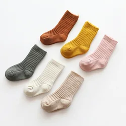 Spring Autumn Baby Socks Children's Elastic Mid-tube Sock Cute Solid Color Pit Pattern To Keep Warm Infant Clothes Accessories