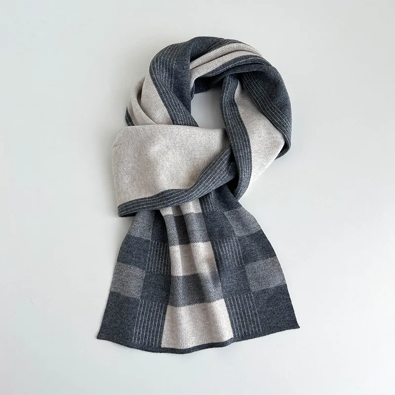 New wool scarf winter men's knitted scarf birthday gift high-end boyfriend versatile thick plaid shawl