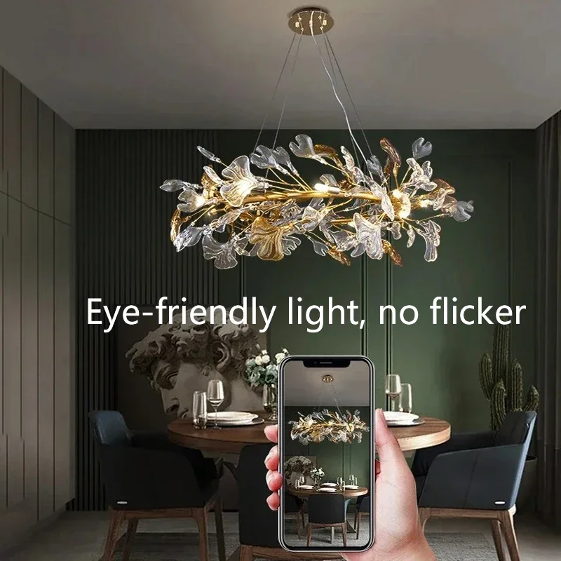 ثريا كريستال ملونة إبداعية لغرفة المعيشة وغرفة الطعام وغرفة النوم والمطعم ديكور داخلي ثريا سقف فاخرة على شكل أوراق زجاجية