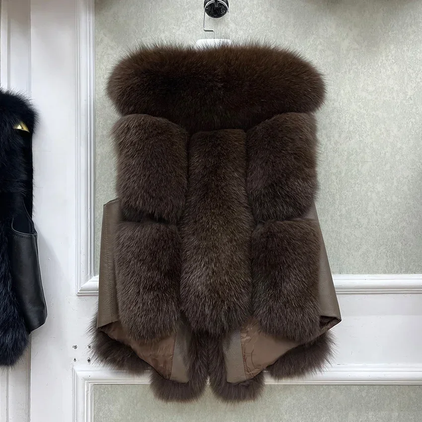 2024 Nuovo Autunno Inverno Caldo Cappotto da Donna Naturale Reale Gilet di Pelliccia di Volpe di Spessore di Media Lunghezza Gilet di Lusso Giacca Femminile Streetwear