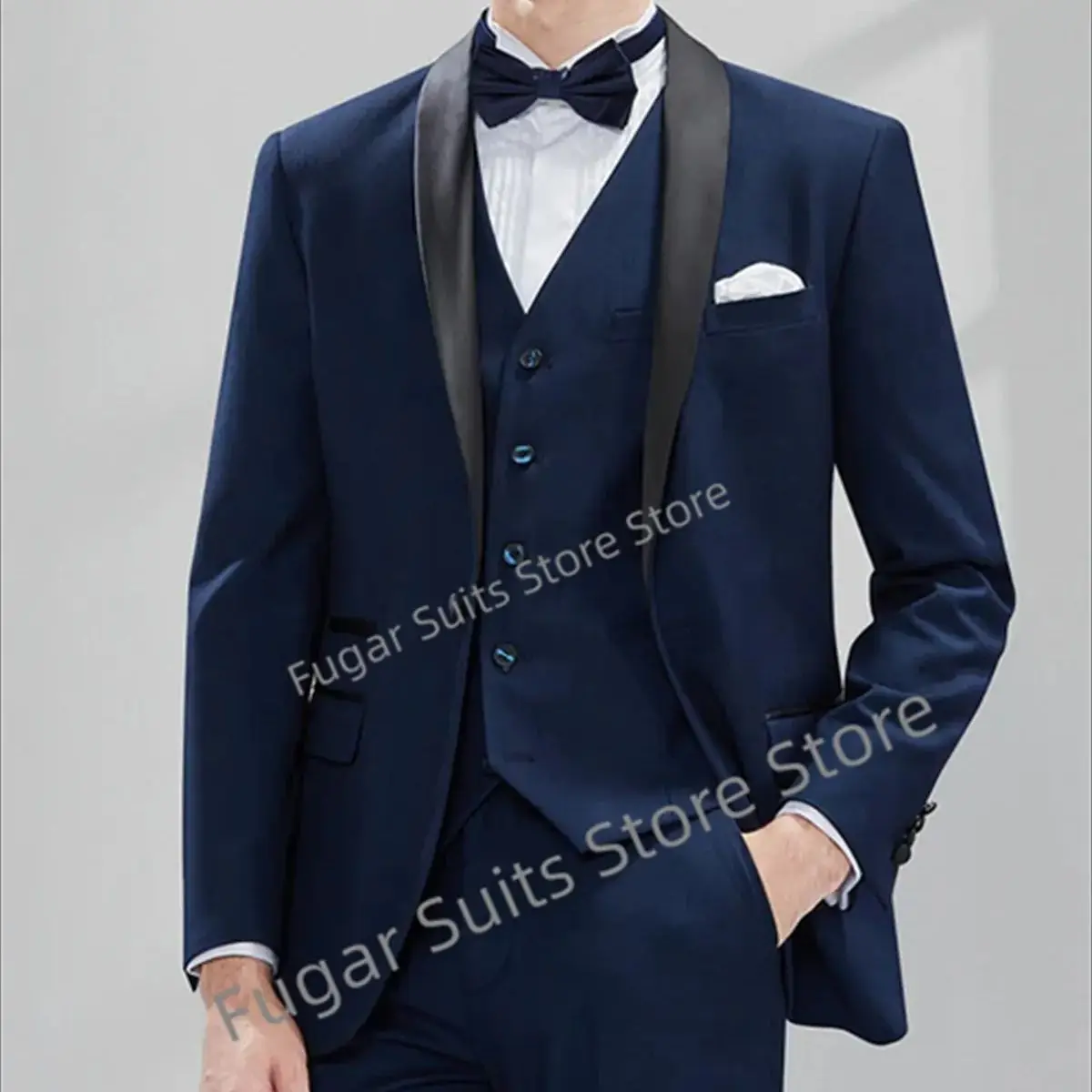 

Navy Blue Suits for Men Slim Fit Elegant Wedding Tuxedos Fashion Mens Blazer Vest Pants 3 Pieces Tailor-made Homecoming Jackets