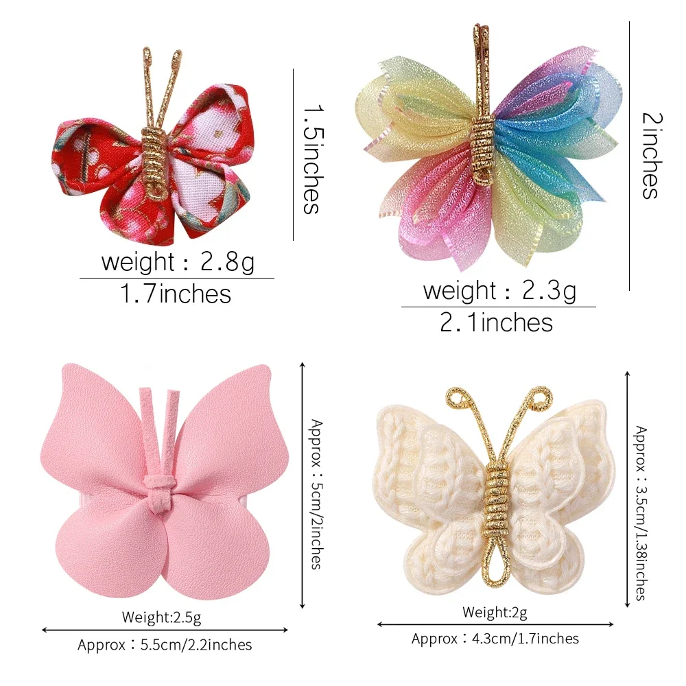 2pcs/set Butterfly Leather Hair Clip Flocking Hairpins with Gold Cute Gauze Headwear Girls Baby Hair Accessories New Year Gift