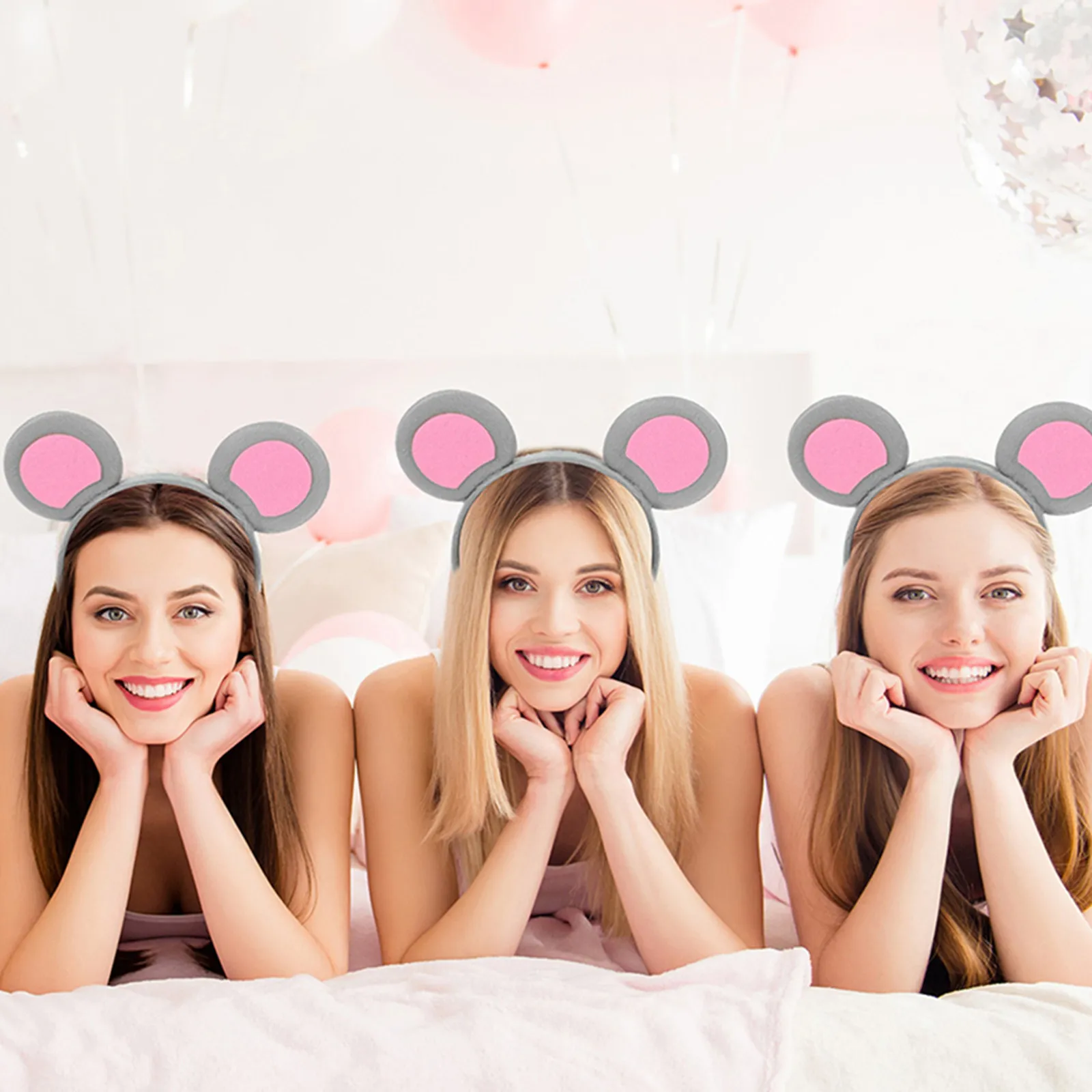 4Pcs Mouse Ears Headbands Cloth Material Comfortable Nonslip Secure Fit for Halloween Cosplay Costume Party Festival Wear