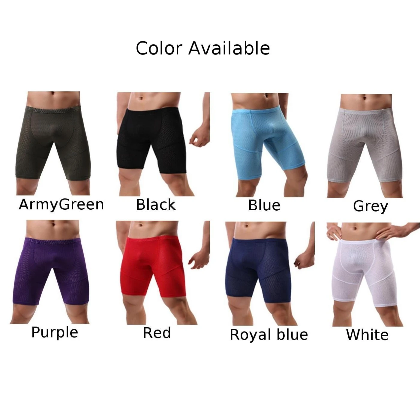 Men Stretch Underwear Longshorts Breathable Mesh Panties Sports Pants Long Underwear Lengthening Wear Resistant