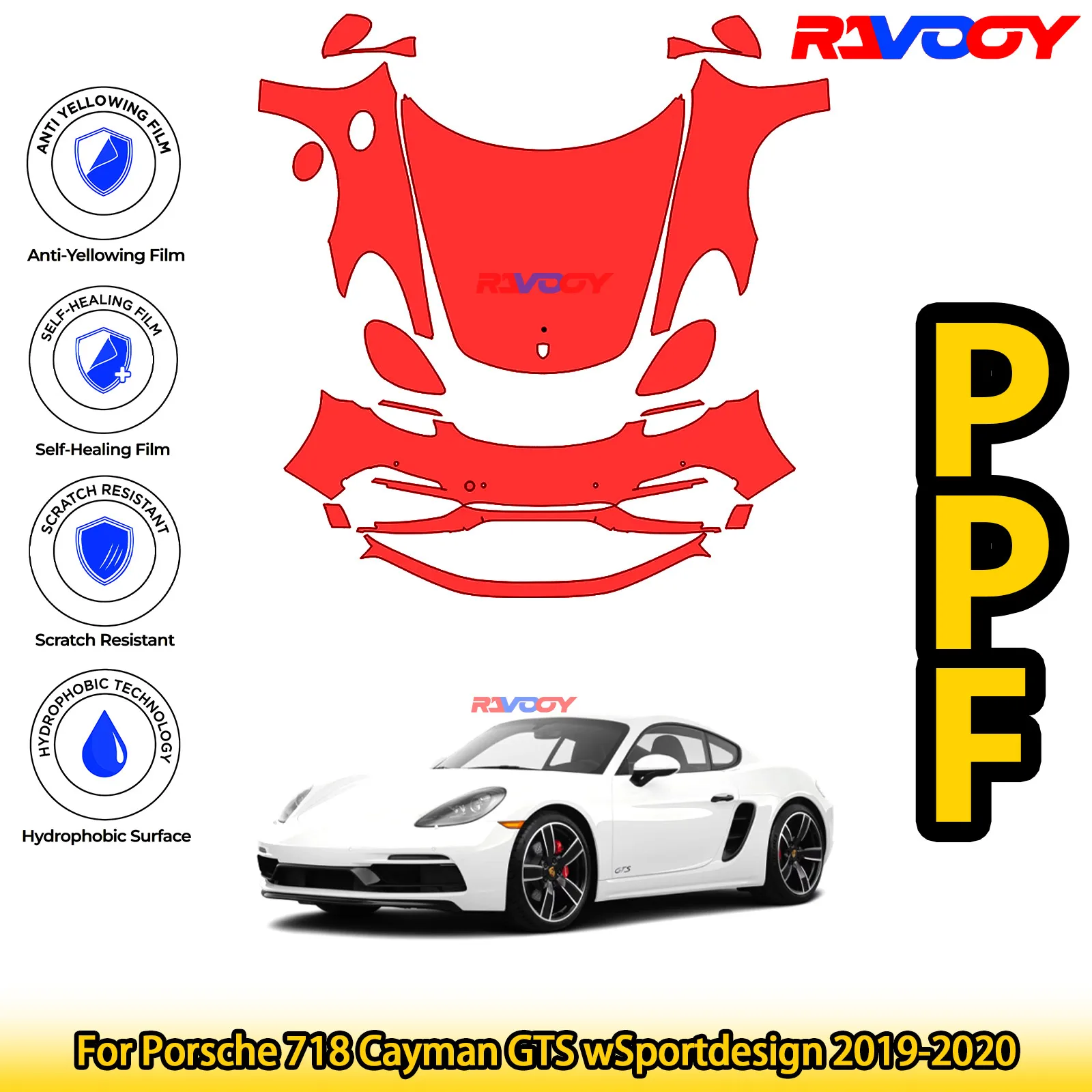 

For Porsche 718 Cayman GTS wSportdesign 2019-2020 Glossy Matte Black Precut front PPF Kit Paint Protection Film