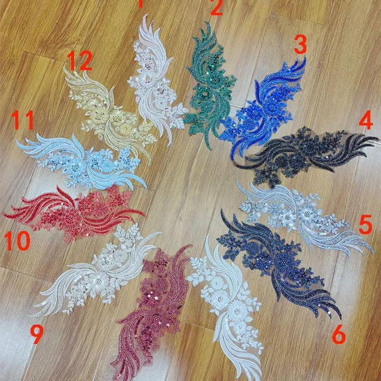 

12-цветный узор, соответствующий бисером и пайетками, ткань для свадебного платья, вышитый тюль с цветочной аппликацией, аксессуары для вечернего платья