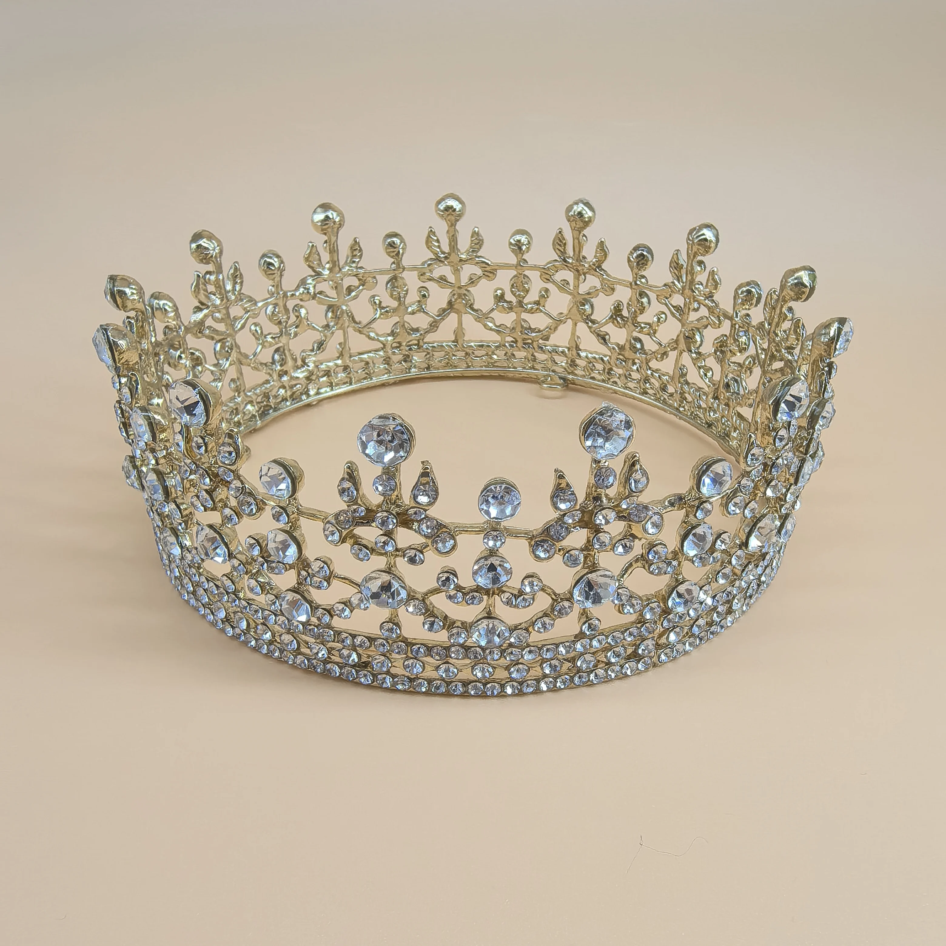 Coroa de noiva redonda, cabeça de casamento, coroa de princesa, liga de alta qualidade, coroa cheia de diamantes, estúdio versátil, vestido de casamento versati