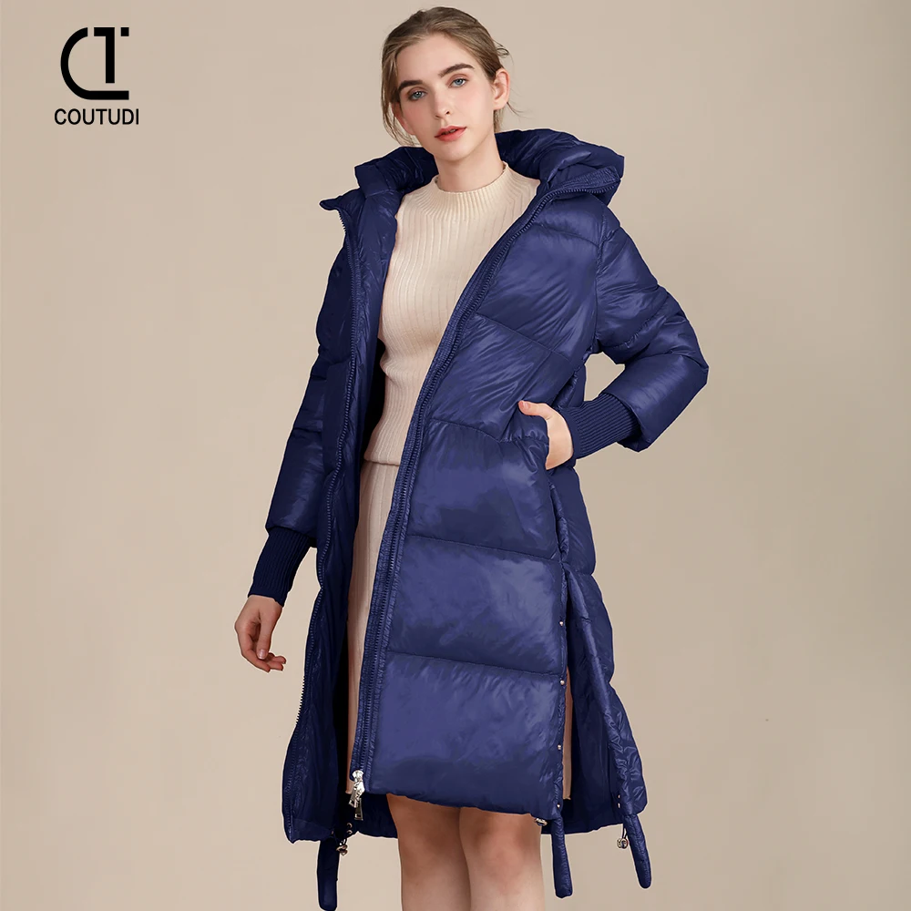 COUTUDI-Winter Coat for Women, Warm Down Jacket, Casual Loose Hooded Parkas, Long Parkas, Korean Style, New, 2024