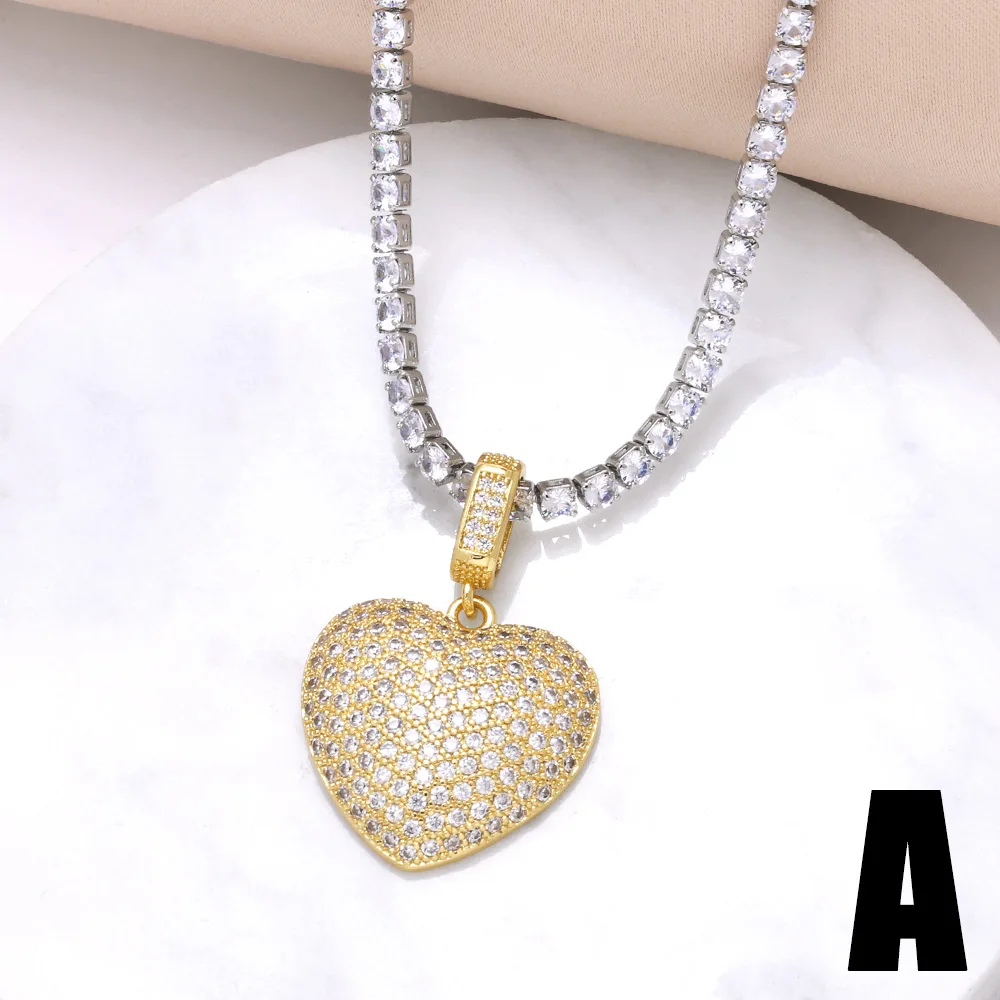 FLOLA Statement Tennis Chain Heart Necklace for Women Clavicle Chain Short Necklace Choker Luxury Jewelry nkew31