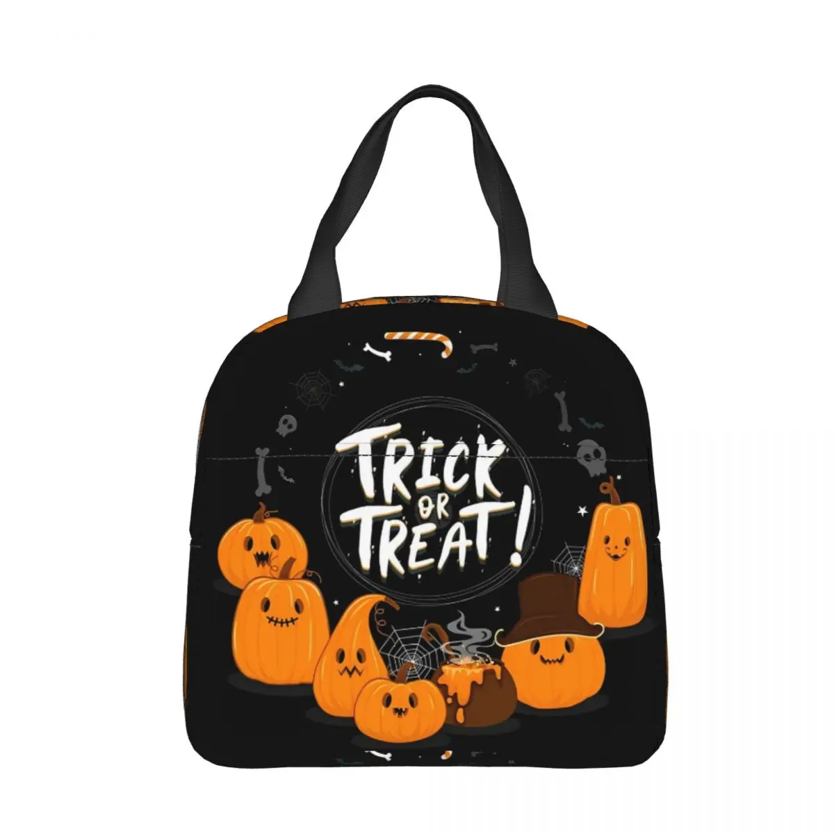 Trick Or Treat Cute Halloween Pumpkims Insulated Lunch Bags Large Reusable Thermal Bag Tote Lunch Box College Travel Food Bag