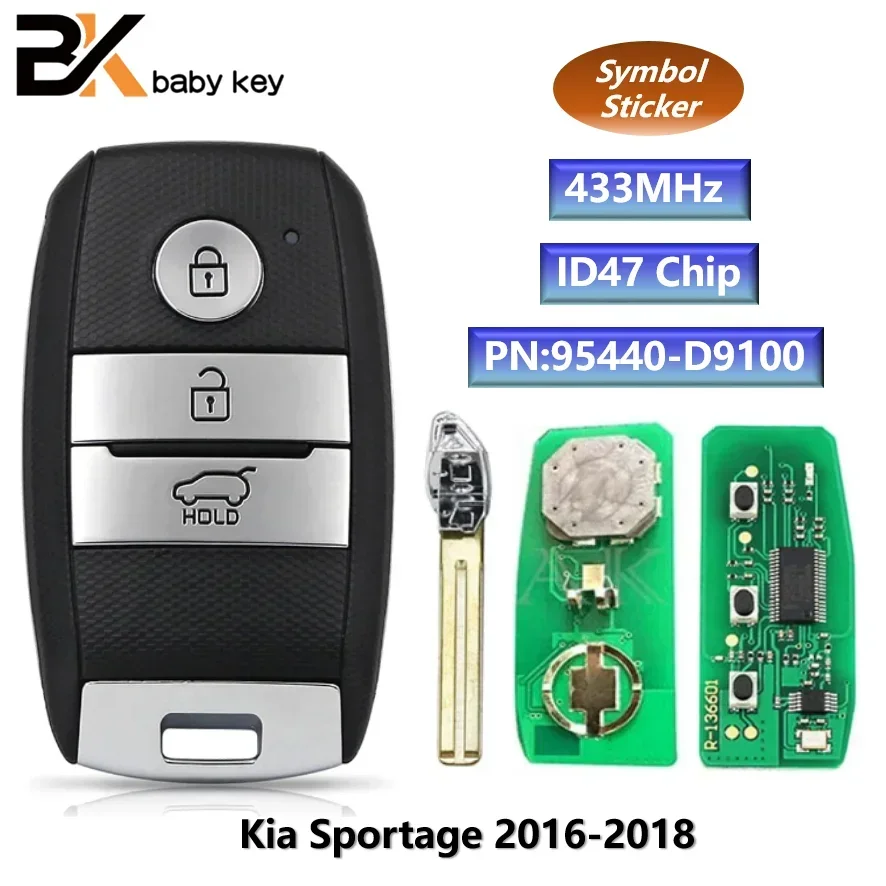 PN:95440-D9100 for Kia Sportage 2016 2017 2018 433MHz FSK NCF2951X ID47 Chip HITAG 3 with Logo Keyless Go Smart Remote Car Key