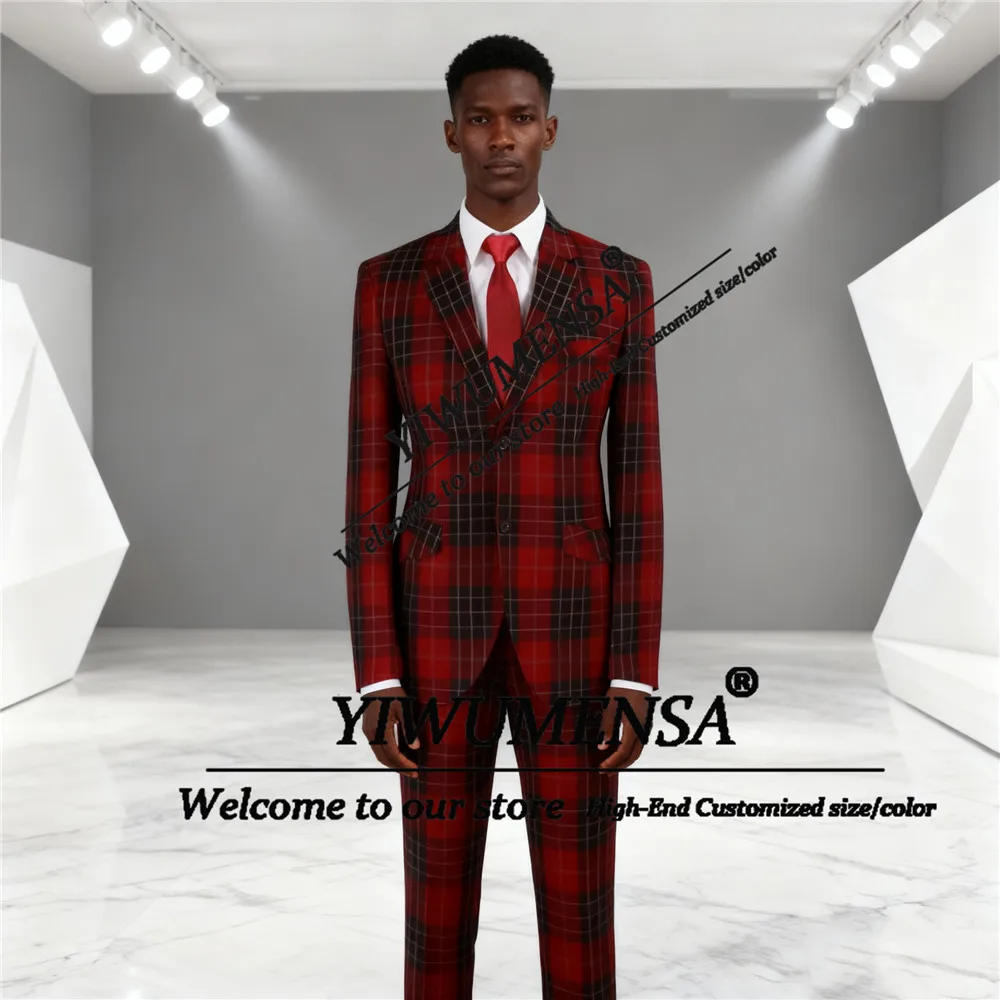 النمط البريطاني منقوشة الرجال الدعاوى سليم صالح واحدة الصدر العريس حفلة موسيقية البدلات الرسمية 2 قطعة الذكور بليزرات الحفلات زي مخصص أوم