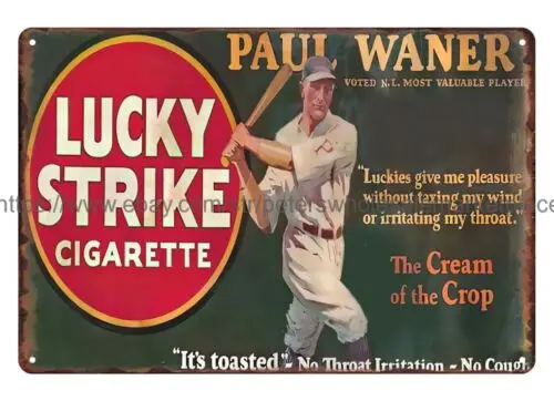 collectible interior baseball Paul Waner cigarette tobacco ads metal tin sign