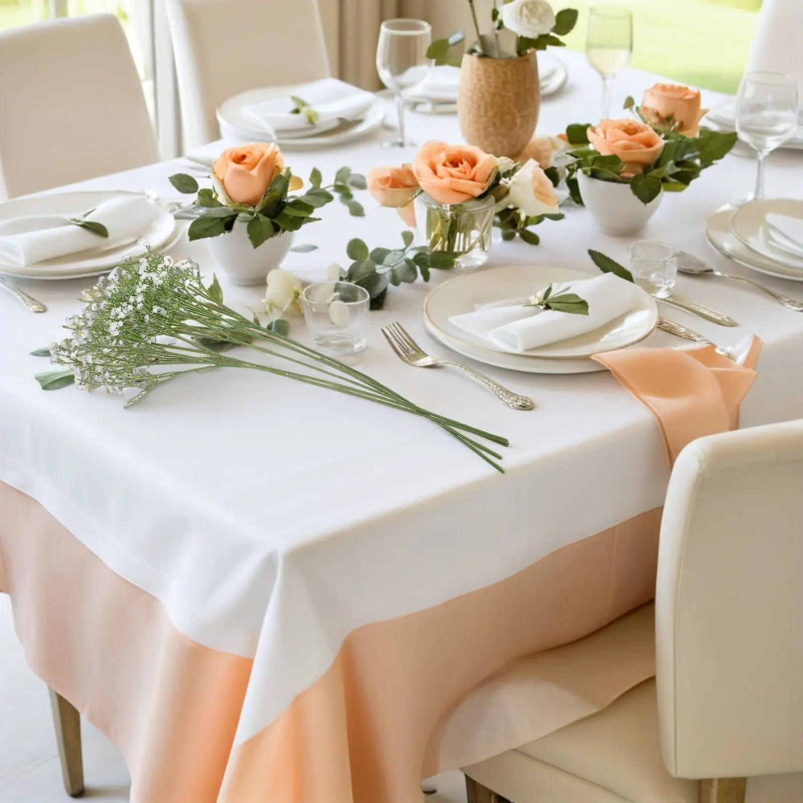 5Pcs White Artificial Baby's Breath Gypsophila Realistic Silk Plastic Faux Flowers for Wedding Decor Home Interior Floral