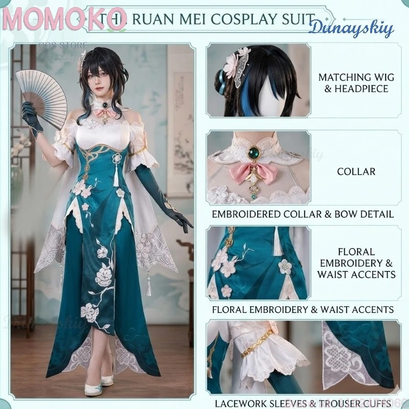 

Новый костюм для косплея Ruan Mei: сексуальное женское платье Qipao с принтом Plumblossom, парик, одежда для вечеринки на Хэллоуин по мотивам Honkai Star Rail