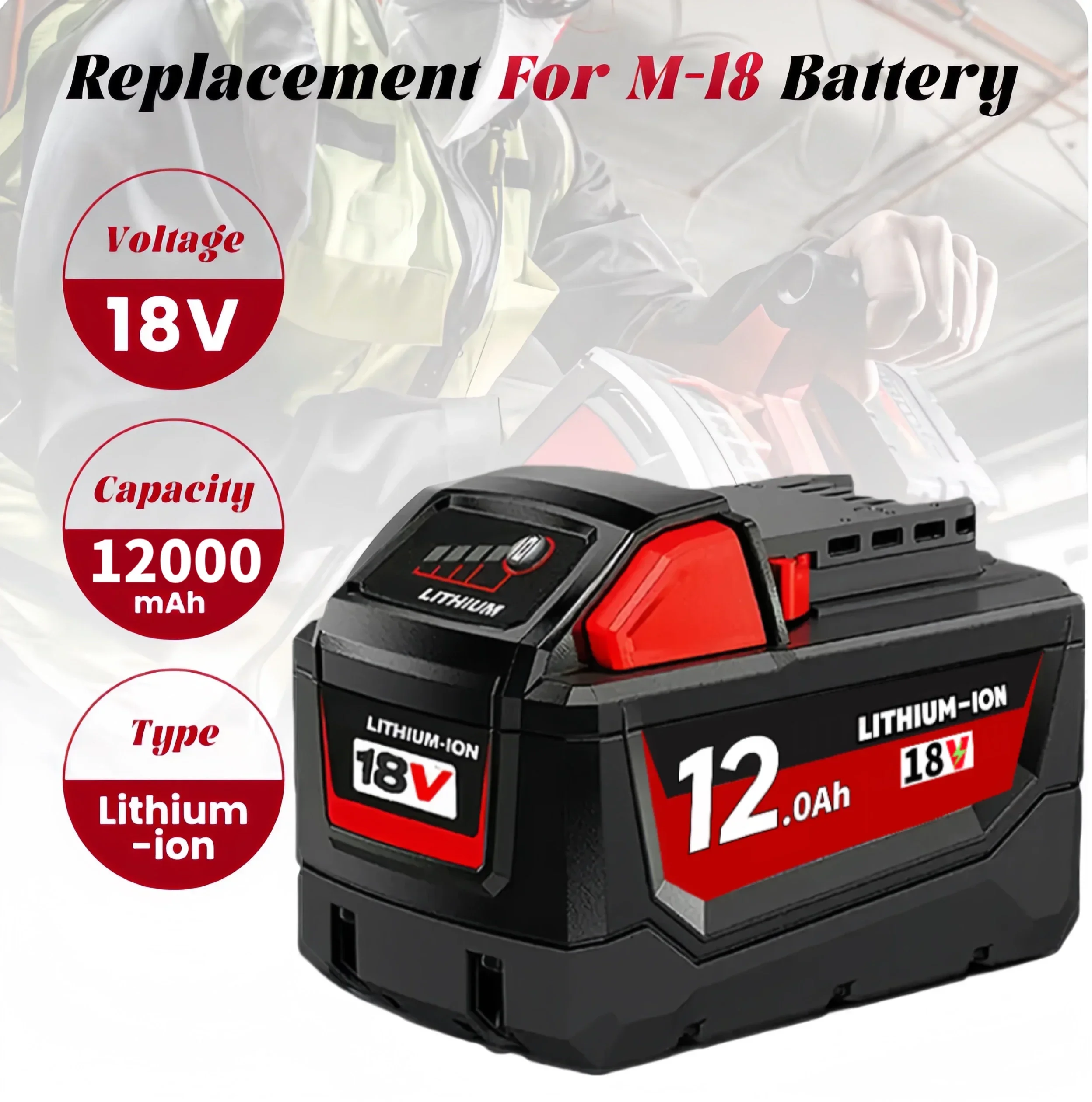 For 18V Milwaukee M18 12000mAh High-capacity Lithium Battery 48-11-1860 48-11-1850 48-11-1840 48-11-1820 Rechargeable Battery