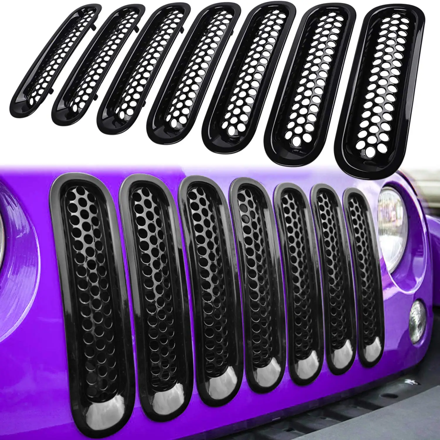 

Grille Inserts for Jeep Wrangler JK JKU 2007-2018 Car Front Mesh Exterior Accessories Clip-in Grill Cover Accessories 7 Pcs