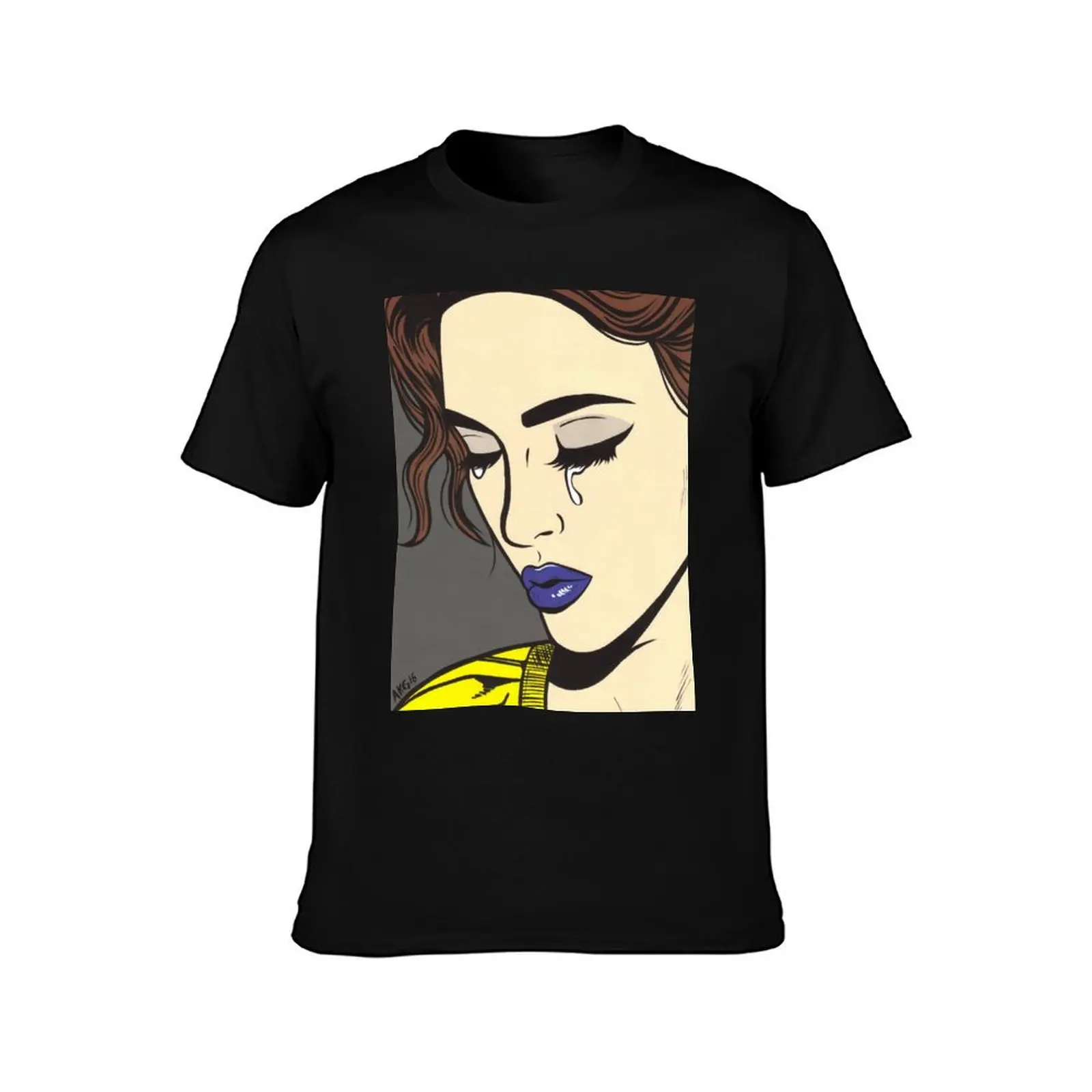 Brunette Crying Comic Girl T-Shirt Urban Style Print T-Shirt