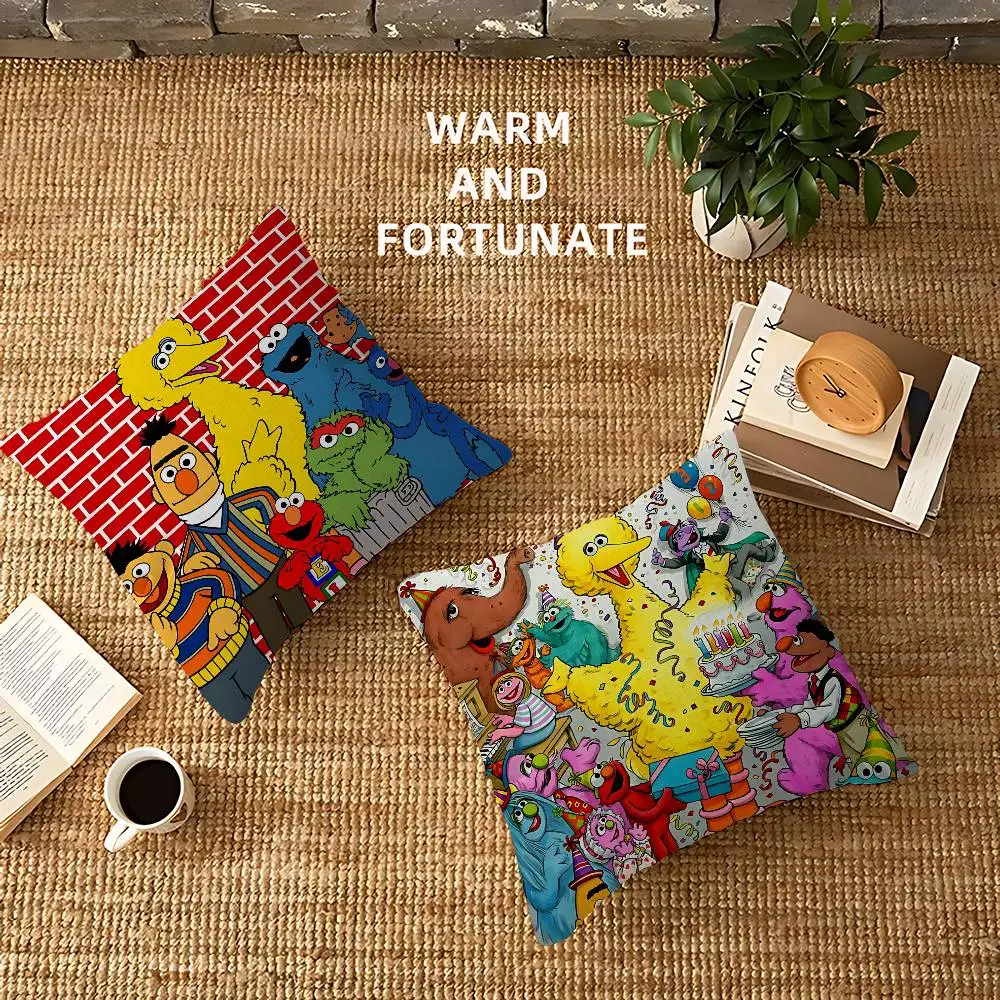 S-Sesame Cartoon S-Streets Pillow Covers Cartoon Sofa Decorative Home Double-sided Printing Short Plush Cute Cushion Cover
