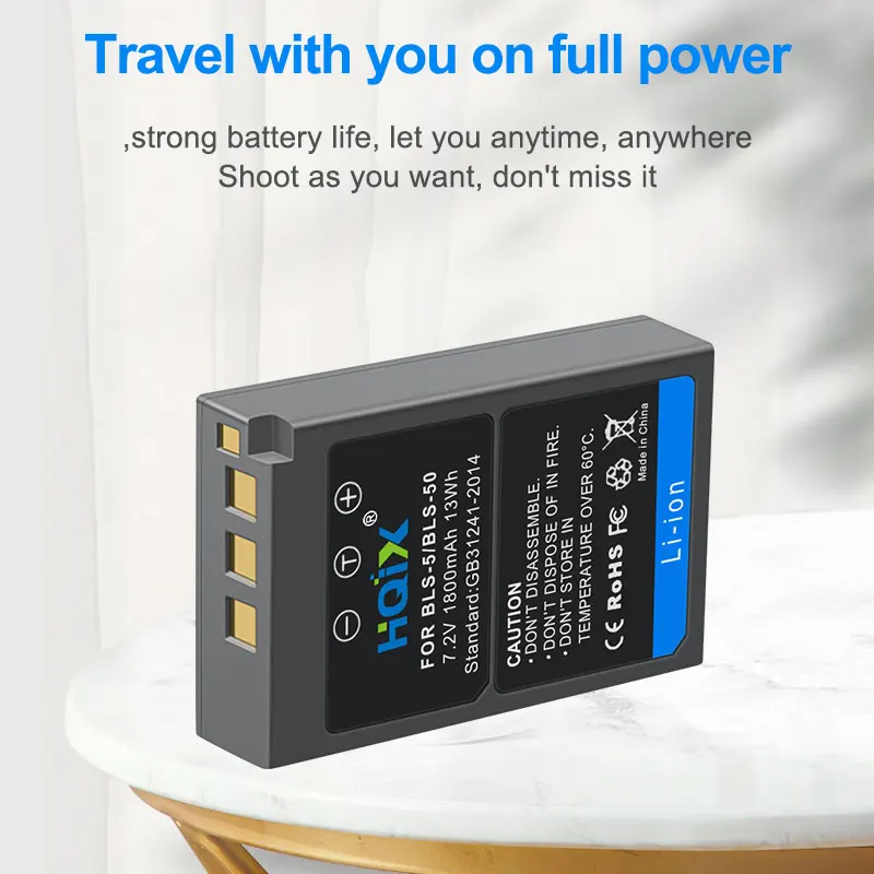 HQIX for Olympus E-PL6  PL10 PM1 PM2 PL5 PL9E-M10 Mark II III IV E-M5 Mark III Camera BLS-5 BLS-50 Battery USB Dual Charger