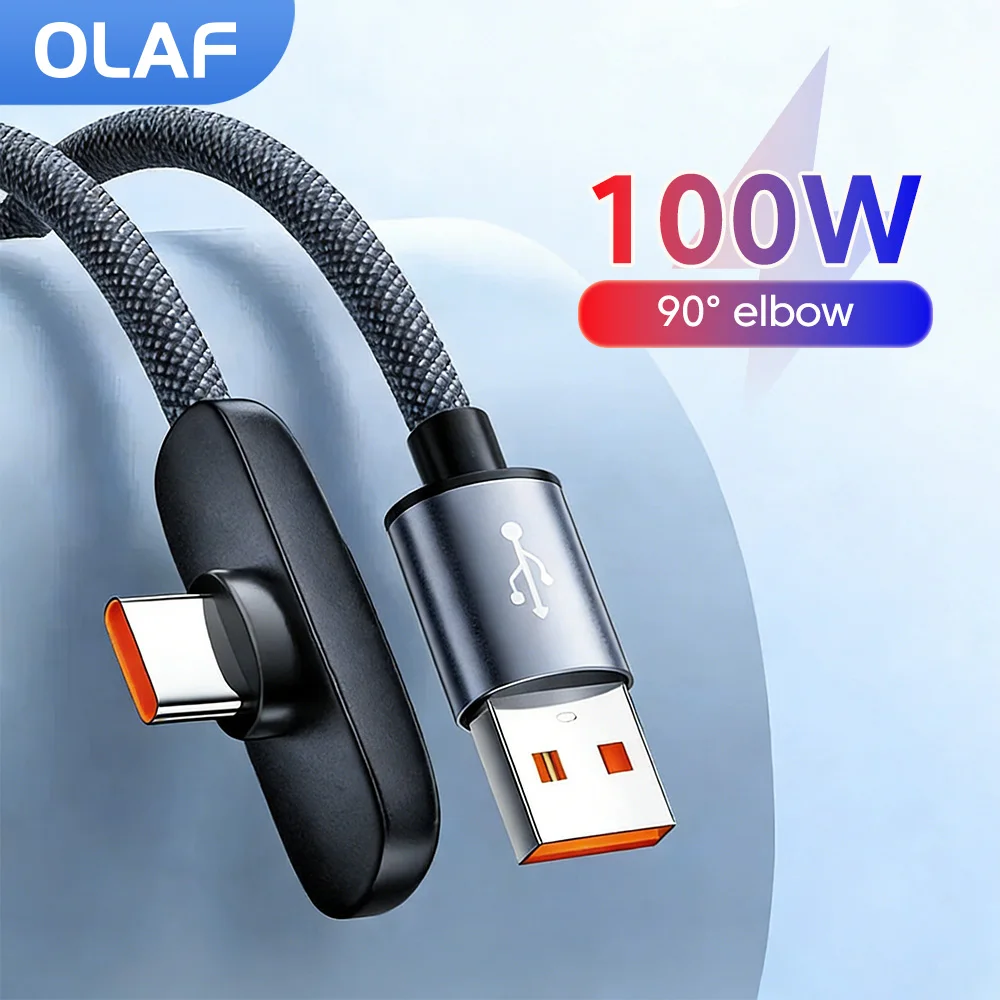 100W USB A To Type C Cable Fast Charging 90 Degree Elbow Phone Data Cable For Samsung Huawei Xiaomi USB C Cable Quick Charging