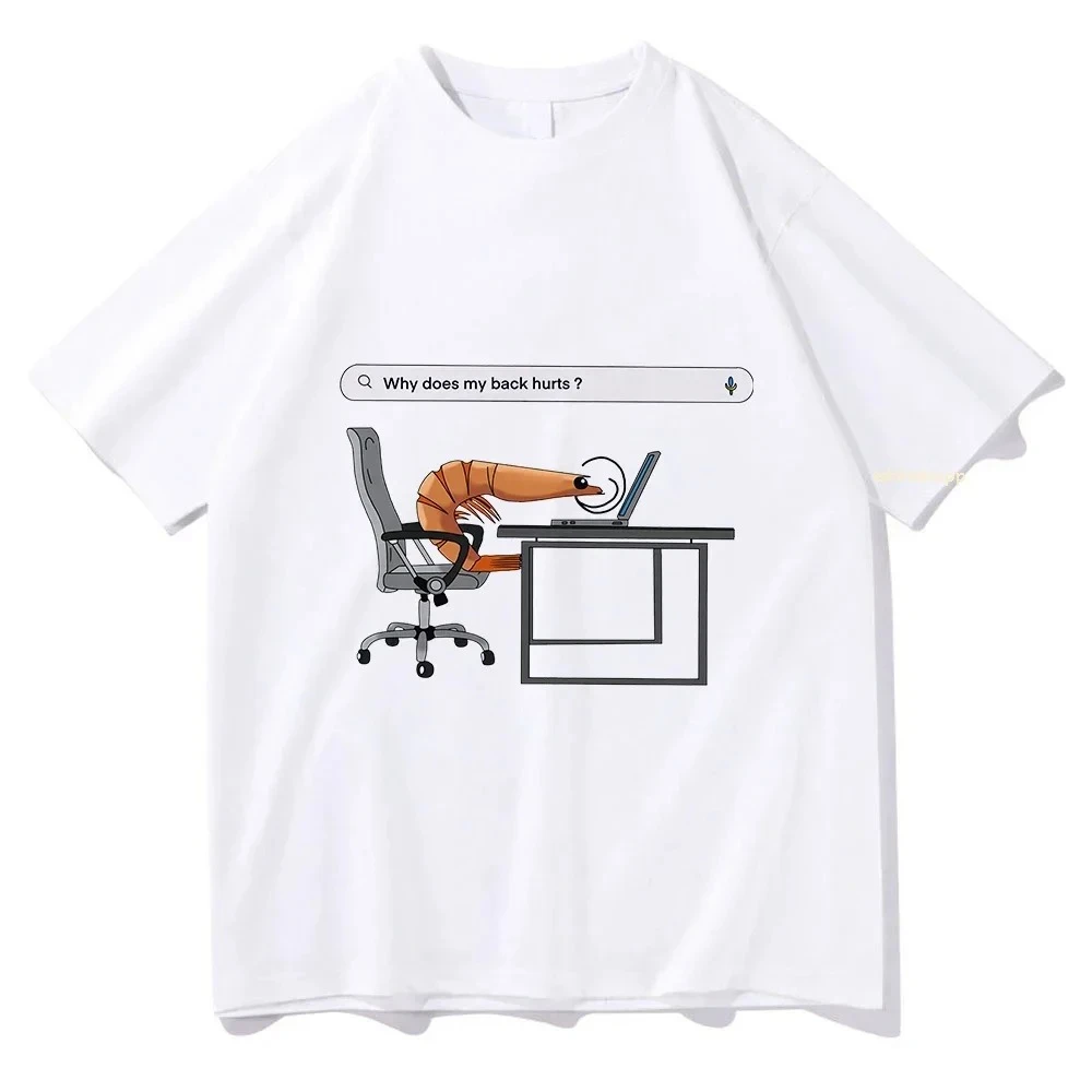 لماذا يؤلم ظهري مضحك الروبيان المطبوعة بلايز المرأة الجولة الرقبة قصيرة الأكمام التي شيرت الملابس خمر الصيف ملابس كاجوال