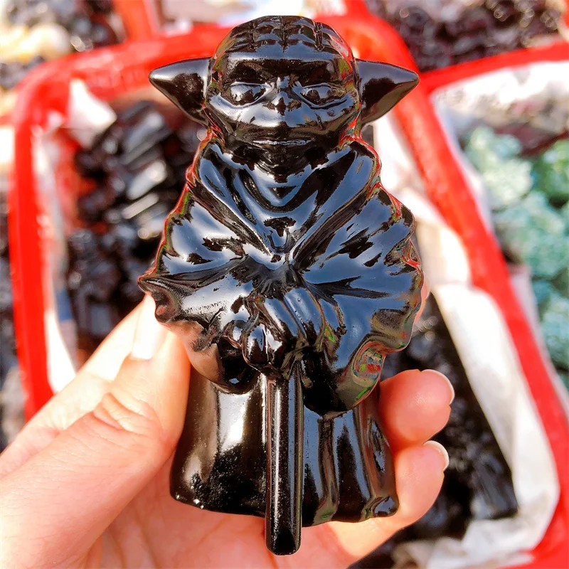 

Natural black obsidian cartoon carving Carved Cute Cartoon Lucky Crafts Home Decor Birthday Gift 1PCS