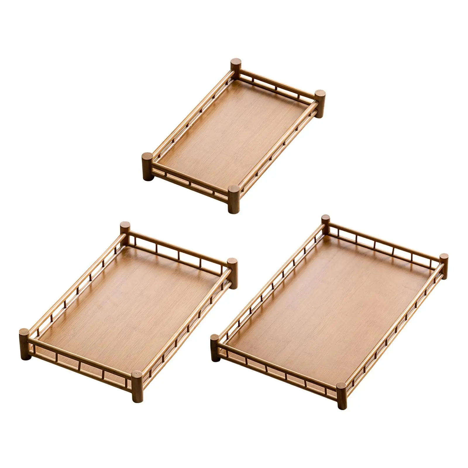 Tea Serving Tray Multipurpose Teacups Tableware Tea Plates with Handles Food Tray Bamboo Tea Tray for Lunch Dinner Living Room