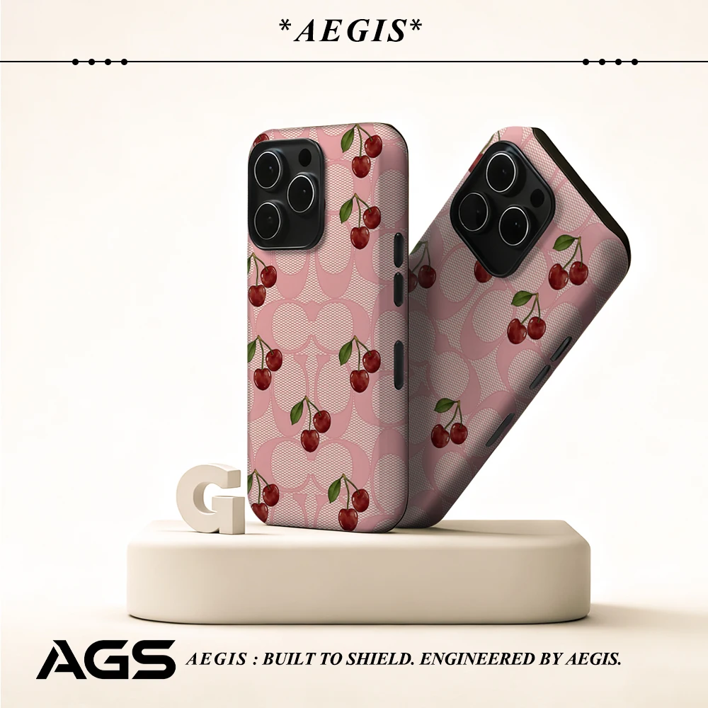 

Розовый сетчатый вишневый чехол для телефона с магнитным чехлом для iPhone 17, 16, 15, 14, 13 Pro Max Plus, одинарный двухслойный прочный чехол