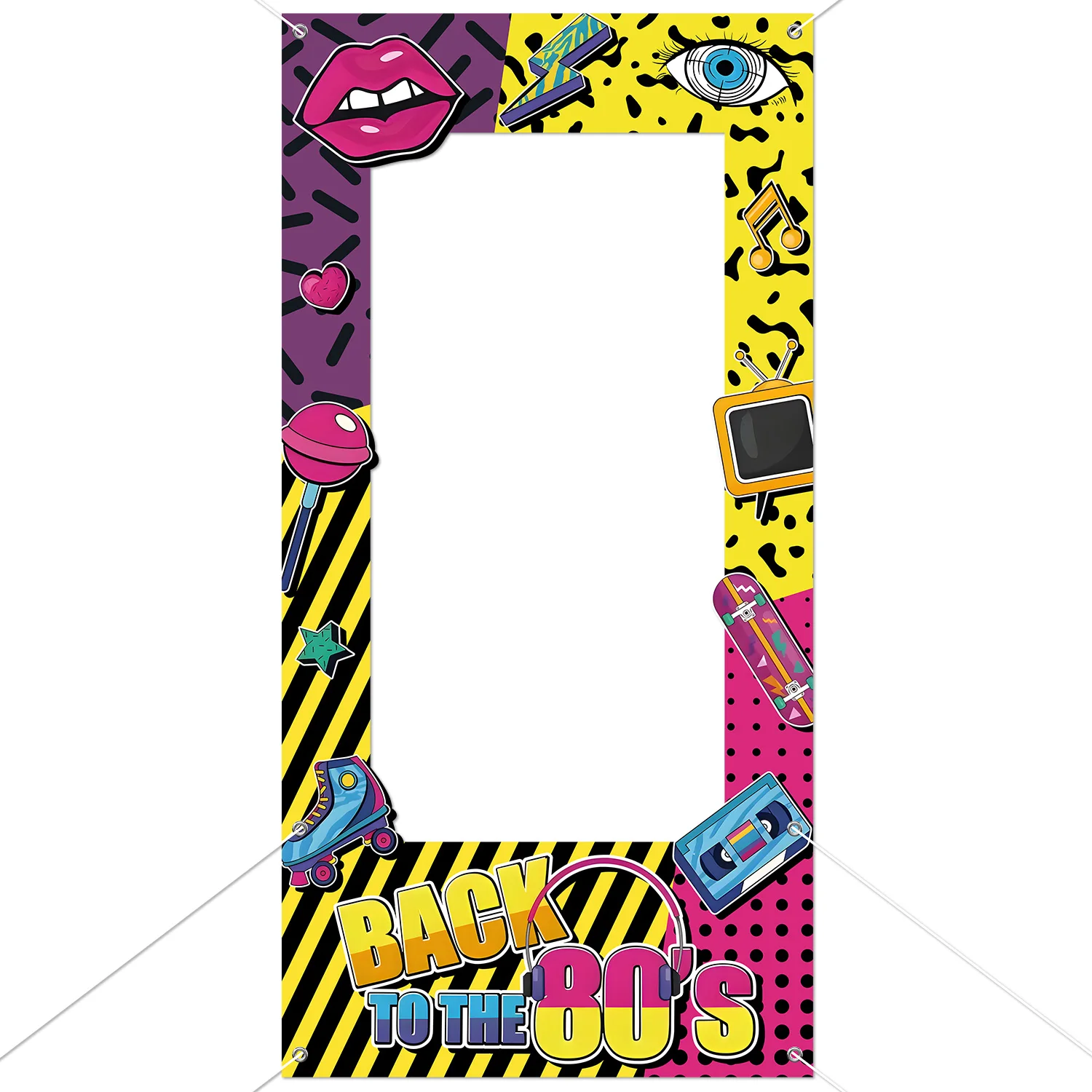 

Colorful Retro 1980s Party Photo Booth Props Hip Hop Disco Rock Theme Birthday Decorations Back to the 80s Style Picture Frame