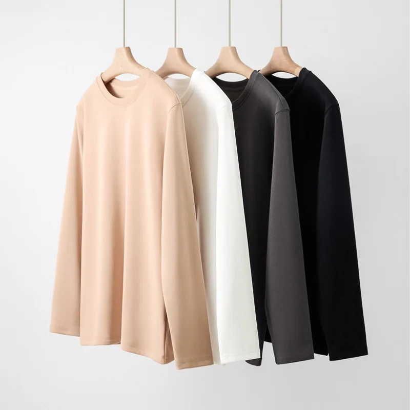 

Men's Long Sve Fce Lined round Ne Base irt Pure Color Casual Wear Winter Season Thiened Inner Layer Top