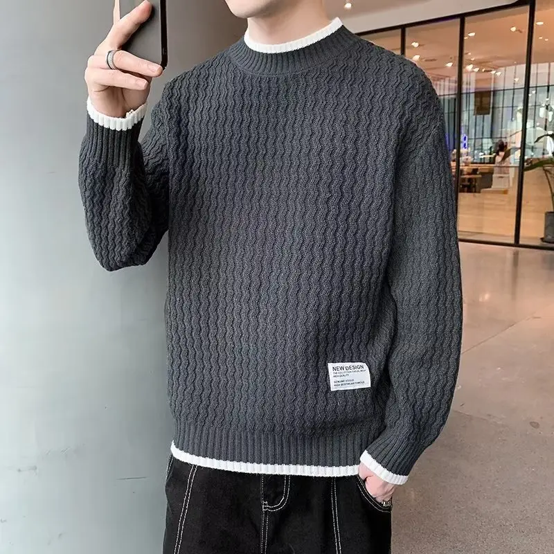 

Solid Color Men Sweaters Pullovers Korean Winter Warm O Neck Knitted Sweater High Quality Loose Top Fashionable Men's Clothing
