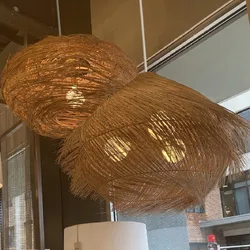 Rattan E27 Led Pendant Lights Japanese Wabi Sabi Hang Chandelier Lamp Fixtures Nordic Dining Room Suspend Lamp Led Indoor Light